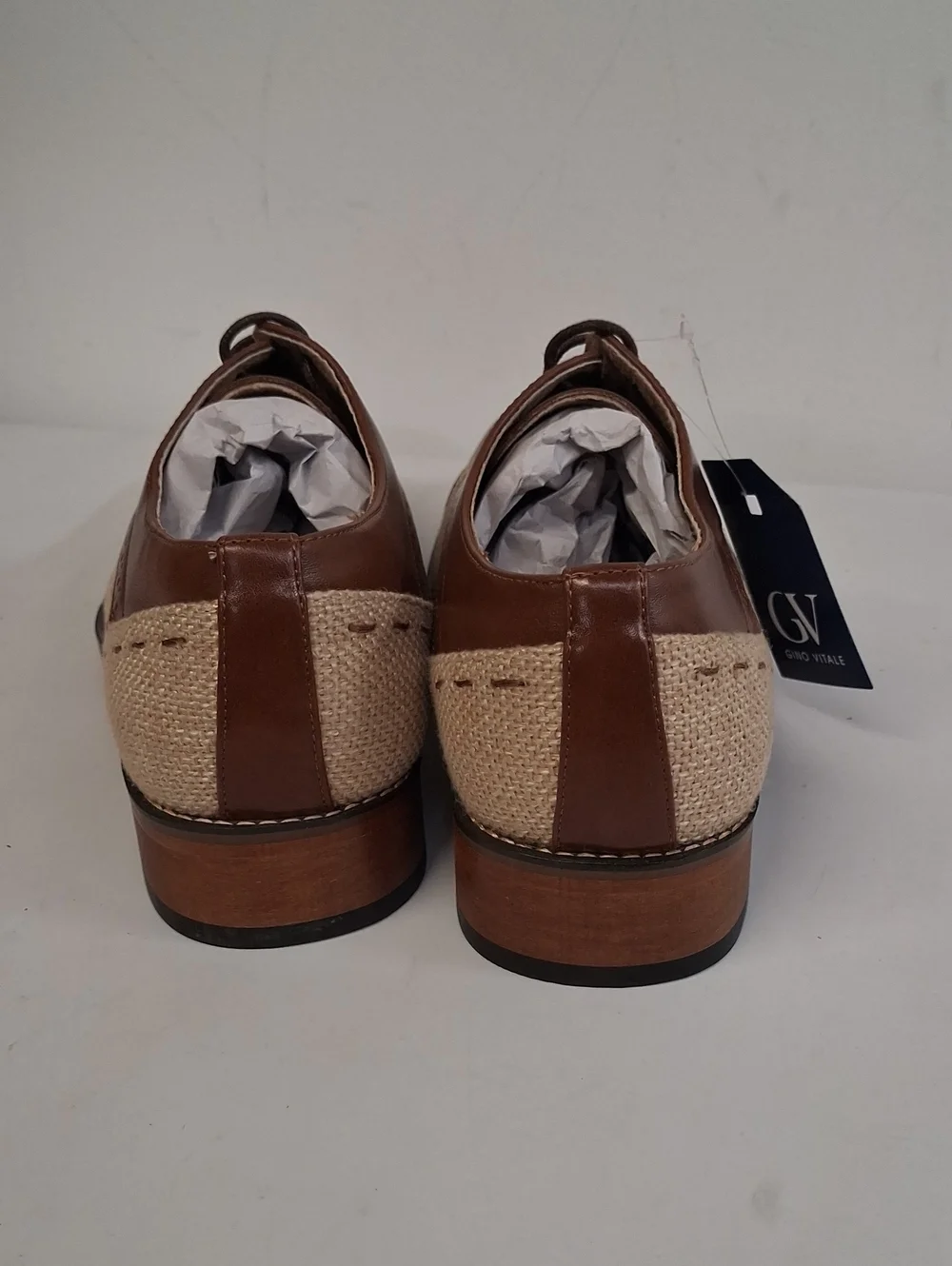 NWT Mens Gino Vitale Lace Up Cap Toe Oxford Brown & Natural